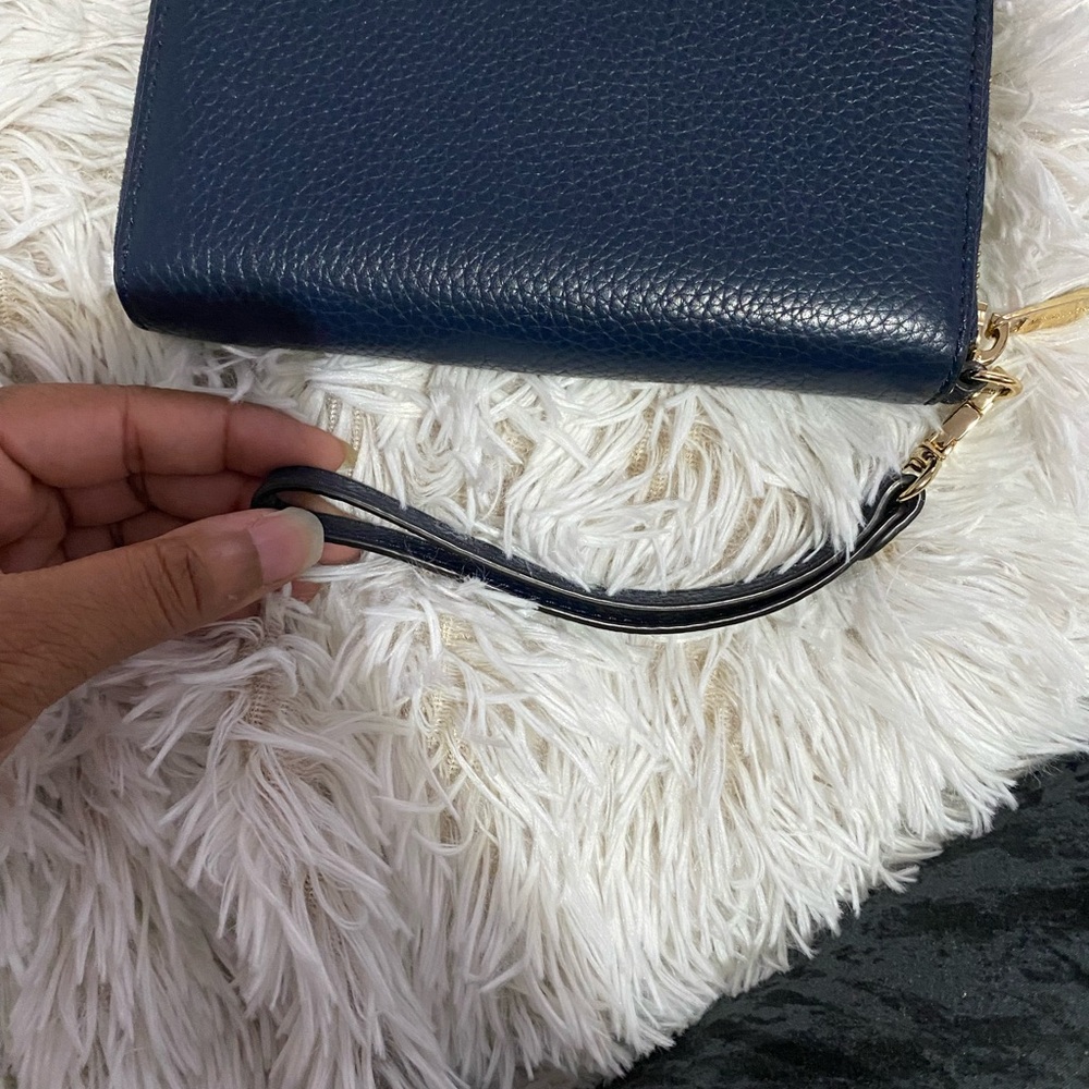 Michael Kors Blue Pebbled Leather Clutch - Picture 2 of 6
